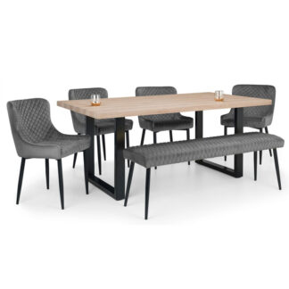 Berwick & Luxe 6 Seater Dining Set (4 Luxe Grey Chairs & Low Grey Bench)