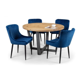 Brooklyn Round & Luxe 4 Seater Blue Dining Set